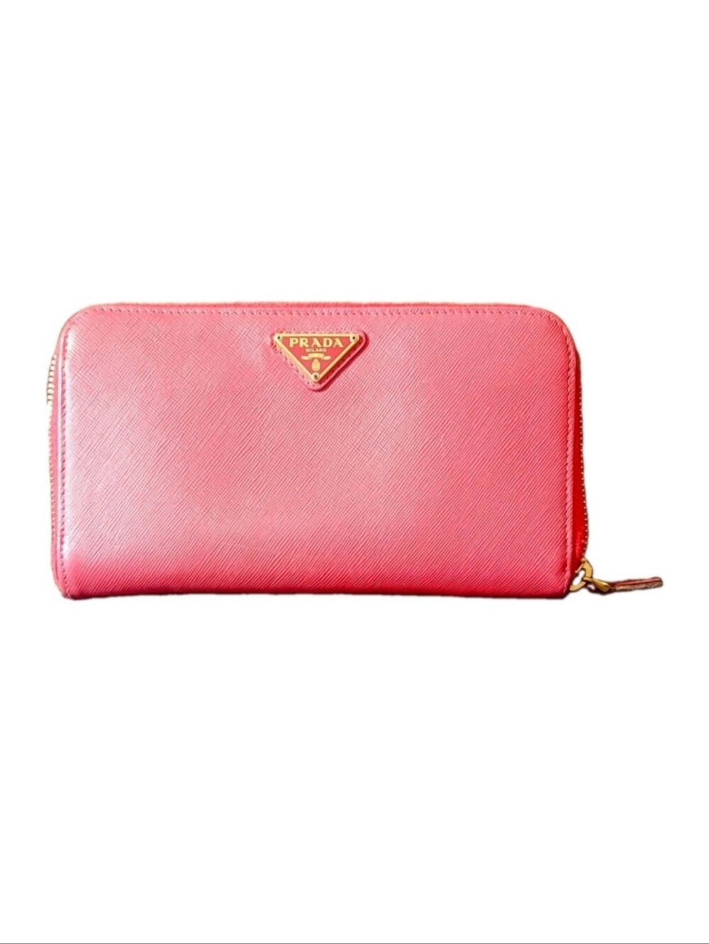 Prada Pink Long Saffiano Leather Zip Around Wallet Logo Luxury Retail 1,070